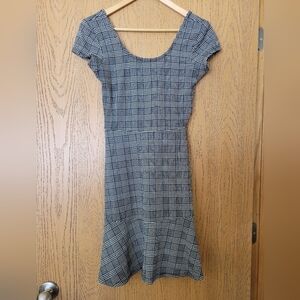 Planet Gold black & white plaid fit and flare dress with cap sleeve S